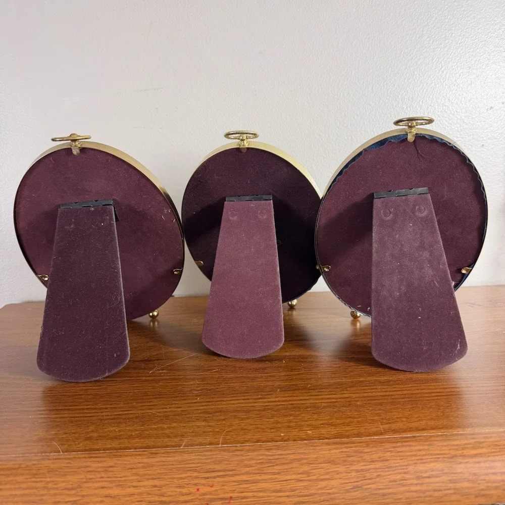 Vintage Oval Brass Shadow Box Set of 3 Dried Flowers Butterflies Cottagecore
